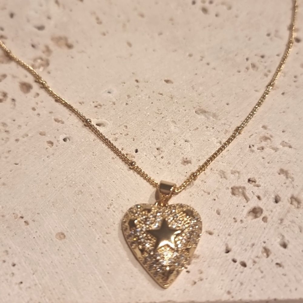 New FP 18K gold Star Heart Layering Necklace